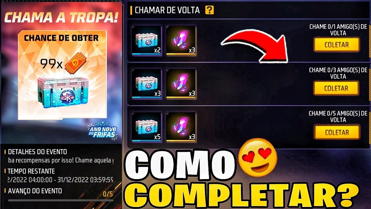 COMO CHAMAR AMIGO DE VOLTA NO FREE FIRE - E COMPLETA O EVENTO